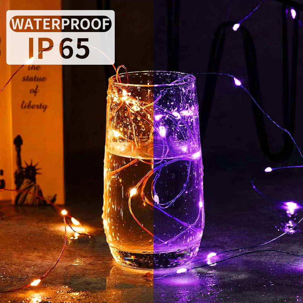 Skiennix 8 Pack Fairy Lights - 7Ft 20 LED Twinkle String Lights | Battery Operated & Waterproof for Parties, Weddings, Christmas & Valentine's Day - Orange & Purple