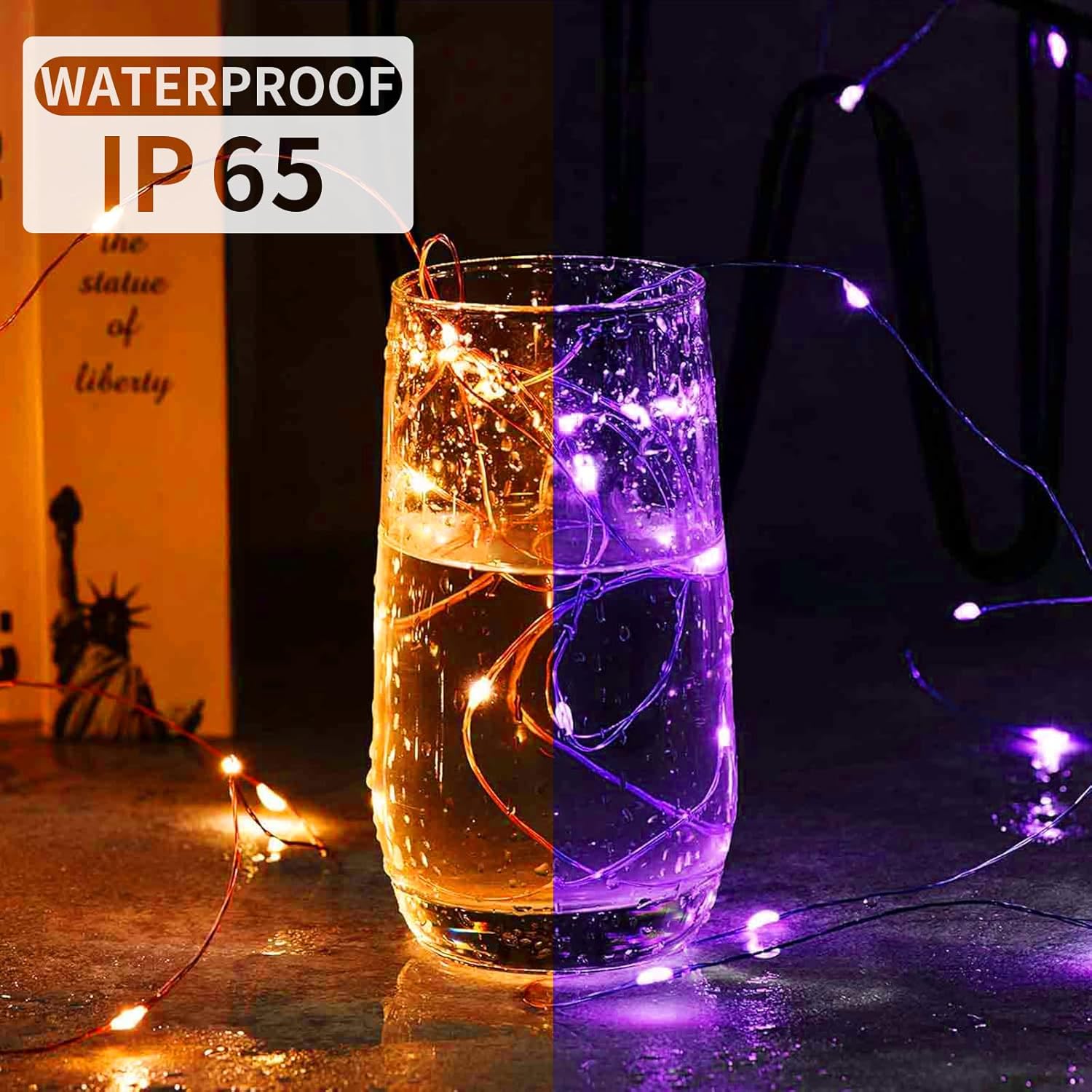 Skiennix 8 Pack Fairy Lights - 7Ft 20 LED Twinkle String Lights | Battery Operated & Waterproof for Parties, Weddings, Christmas & Valentine's Day - Orange & Purple