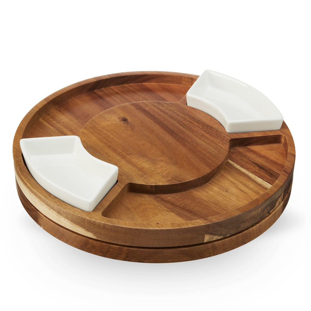 Twine Rotating Wood Serving Board - Round Charcuterie Board - Lazy Susan Wooden Cheese Board Set with Ceramic Dishes - Set of 1
