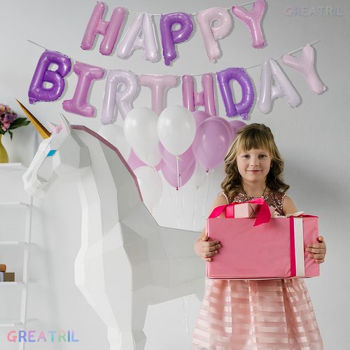 GREATRIL Iridescent Party Streamers Backdrop - Purple & Pink Banner for Stunning Party Decor