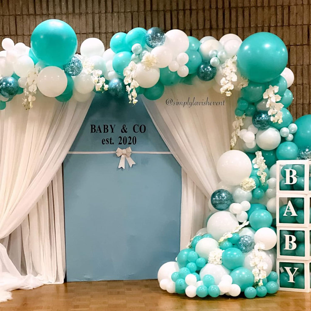 Voircoloria Teal Balloons - 130pcs in Various Sizes for Baby Showers, Weddings & Birthday Parties