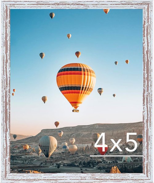 JCJMY 4x5 Rustic White Picture Frame - Versatile Wall Hanging & Tabletop Display with Shatter-Resistant Plexiglass