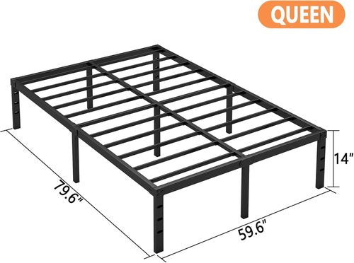 Hafenpo 14 Inch Queen Bed Frame - Sturdy Metal Platform, Easy Assembly, Heavy Duty, Black