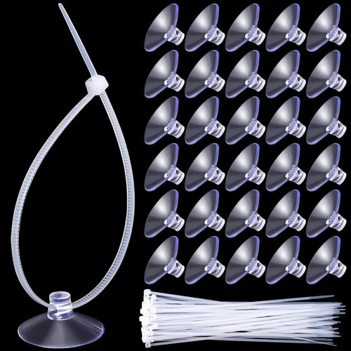 ANCIRS 30pcs Suction Cups - 25mm Rubber Holders with 50 Transparent Zip Ties for Home & Aquarium Decor