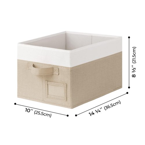 GRANNY SAYS Shelf Storage Baskets, Fabric Storage Bins for Clothes, Closet Storage Boxes with Handles, Collapsible Storage Containers for Bedroom and Living Room, Khaki and Ivory, Large, 3-Pack