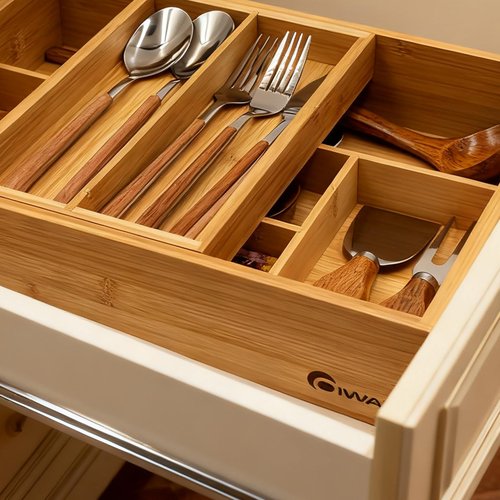 2-Tier Drawer Organizer with Removable Cutlery Tray Kitchen Utensil Silverware Drawer Organizer, Silverware Tray for Drawer Utensil Holder Bamboo Flatware Box for Utensils Stationery Cosmetics (M)