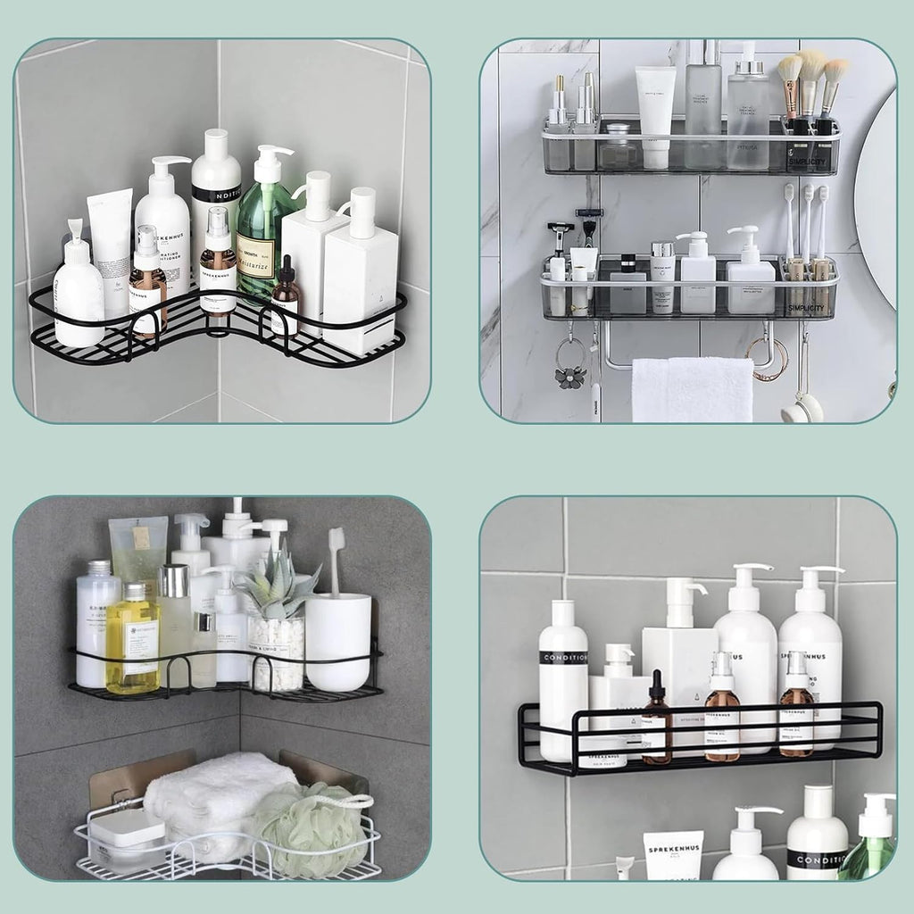 Skiennix Shower Caddy Hooks - 4PCS Adhesive Replacement for Corner Bathroom Rack | Strong, No Drilling