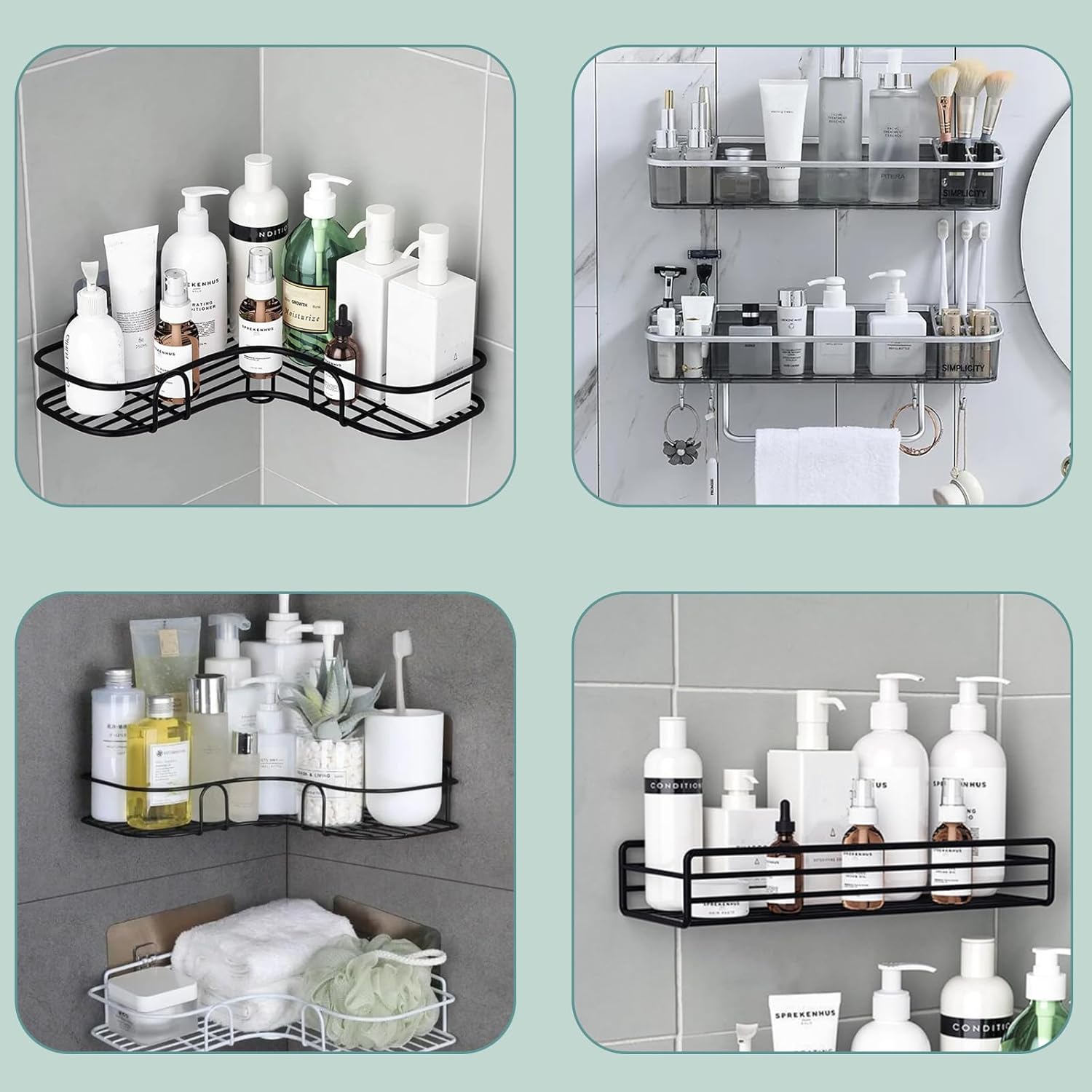 Skiennix Shower Caddy Hooks - 4PCS Adhesive Replacement for Corner Bathroom Rack | Strong, No Drilling