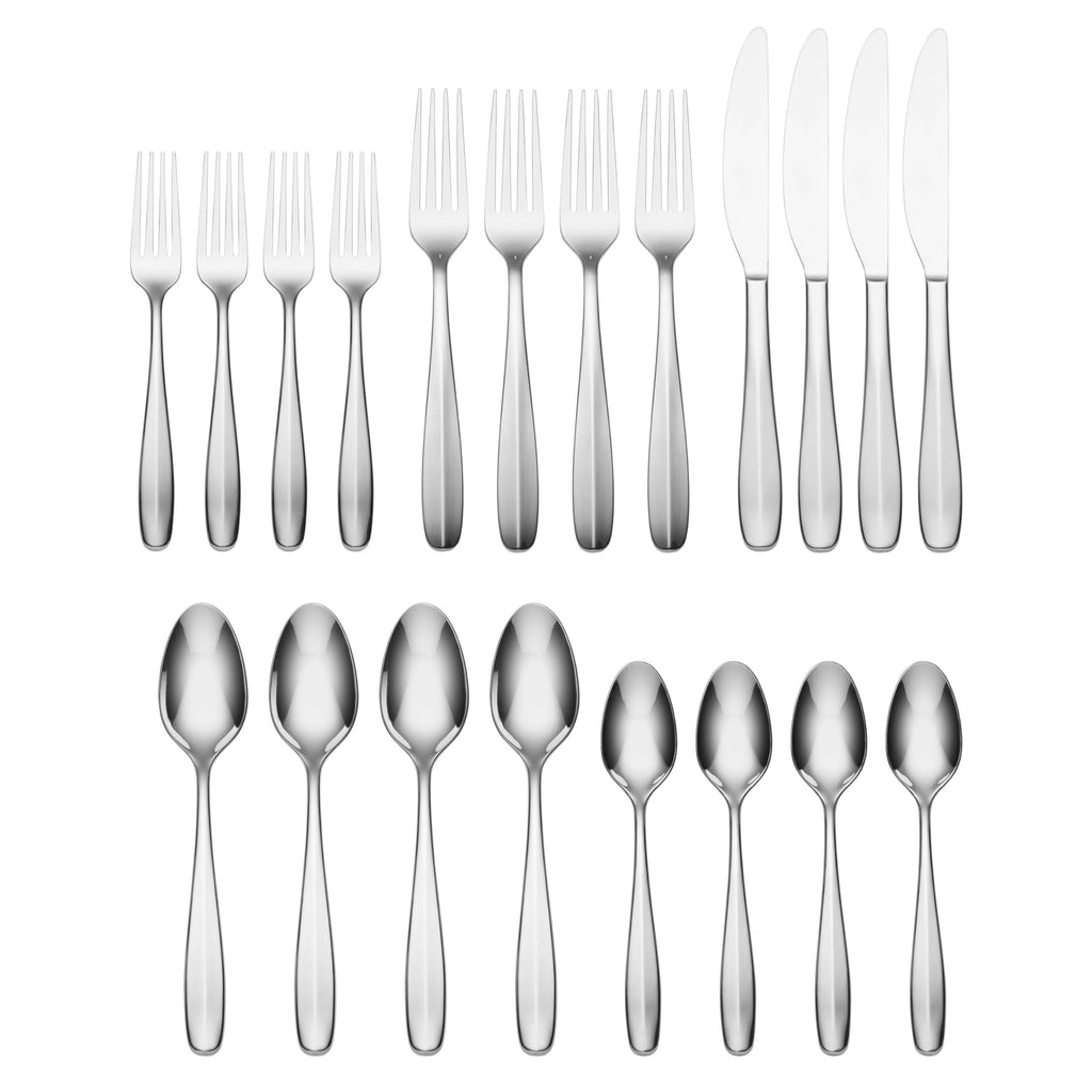 Oneida Silverware Set, Oakwood 20 Piece Everyday Flatware Set, Service For 4, 18/0 Stainless Steel, Dishwasher Safe, Cutlery Sets, Kitchen Utensils Sets, Knives Spoons And Forks (Silver, 20 Pieces)