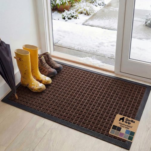 GORILLA GRIP Waterproof All-Season WeatherMAX Doormat - 34x58, Natural Rubber, Stain & Fade Resistant, Easy Clean Coffee Squares