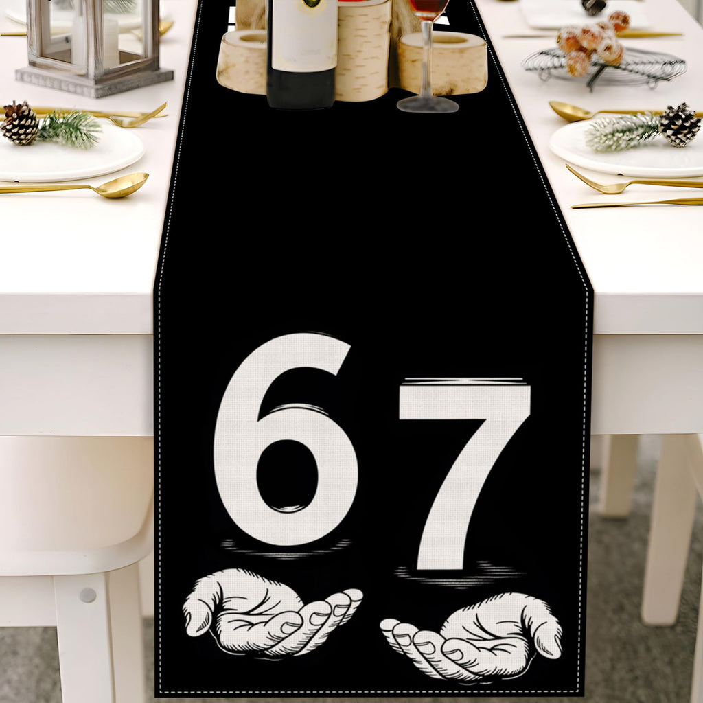 Heyfary Funny 6 7 Birhday Table Runner Six Seven I was 6 Now I‘m 7 Meme Inspirational Brainrot Party Decoration Home Kitchen Table Decor