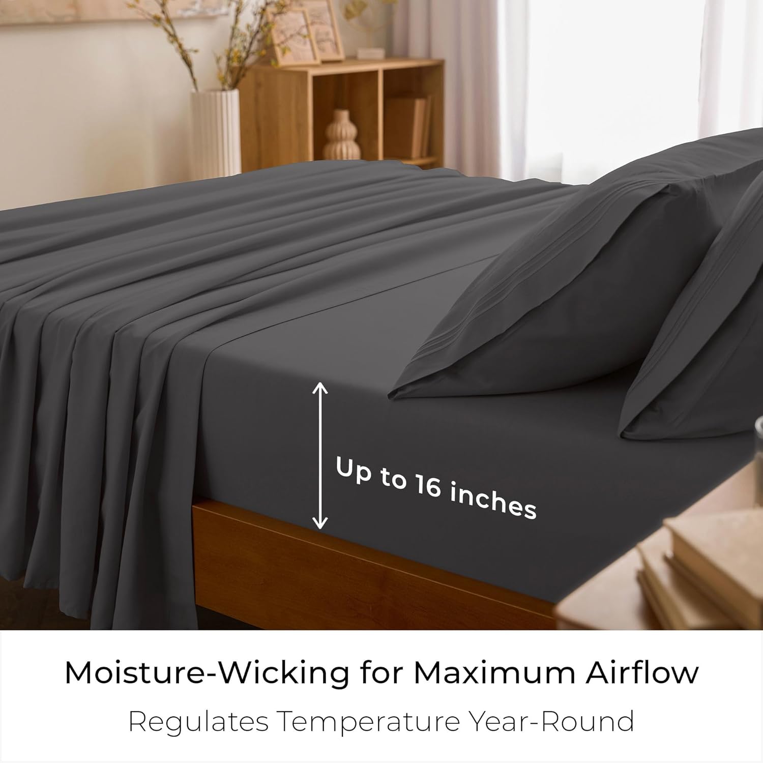 Mellanni Queen Sheets Set - 4 PC Luxury Bedding Collection | Extra Soft, Cooling, Wrinkle-Resistant - Gray