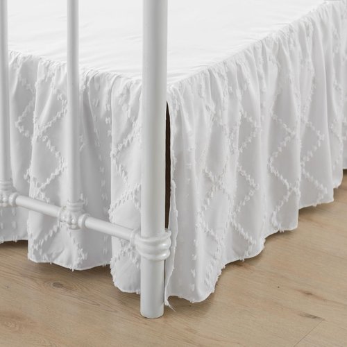 Bed Skirt Queen Size Ruffled Bed Skirt with Split Corners, 14 Inch Drop Dust Ruffle Bed Skirts with Platform, Boho Tufted Shabby Chic Full Size Bed Skirts, White