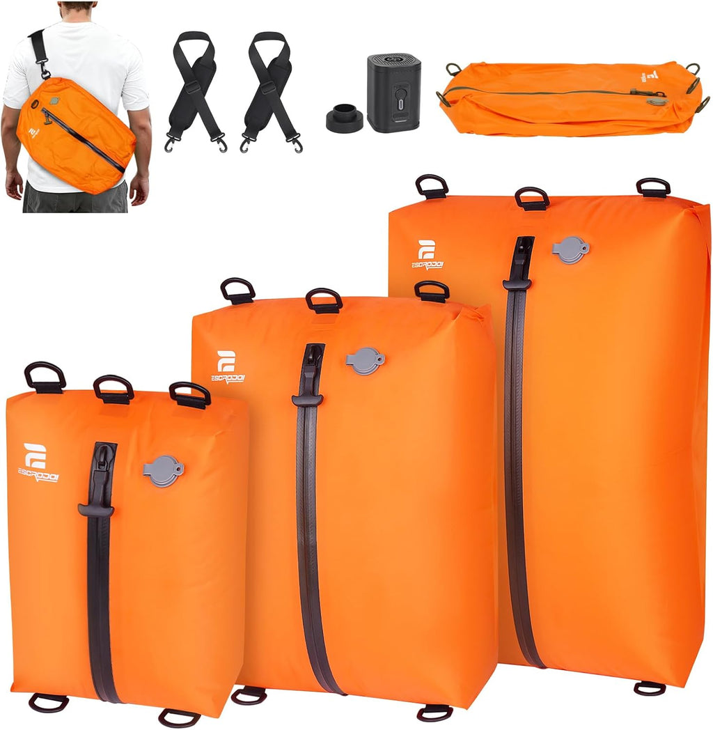 Skiennix Vacuum Bags for Travel - 3-Pack Reusable Compression Bags with Pump | Waterproof Space Saver in Orange