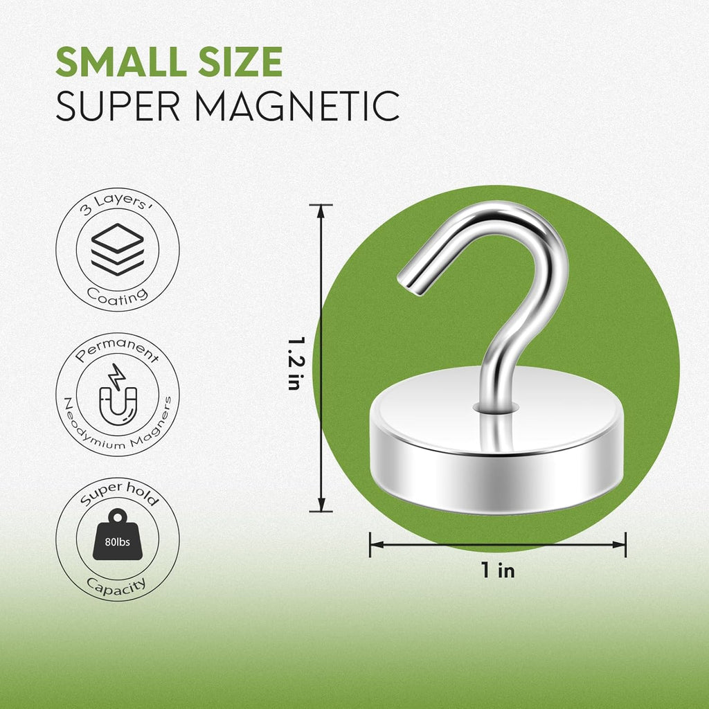 Neosmuk Magnetic Hooks - Heavy Duty 80lb+ Strong Magnet for Cruise Cabins, Refrigerators & Travel | Silver