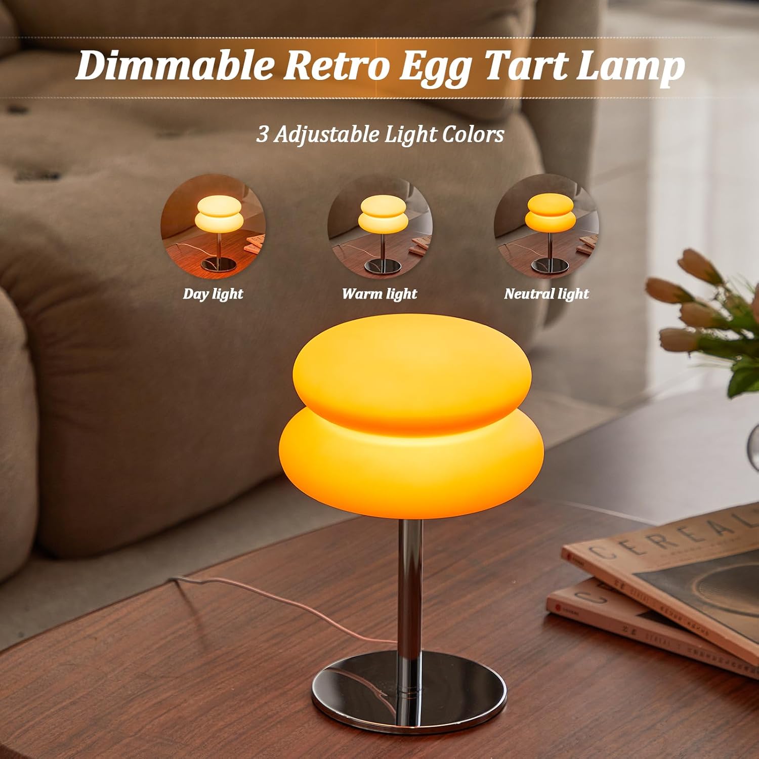 Skiennix Orange Mushroom Lamp - Dimmable Mid Century Modern Bedside Light | Cute Ambient Decor for Bedroom and Living Room