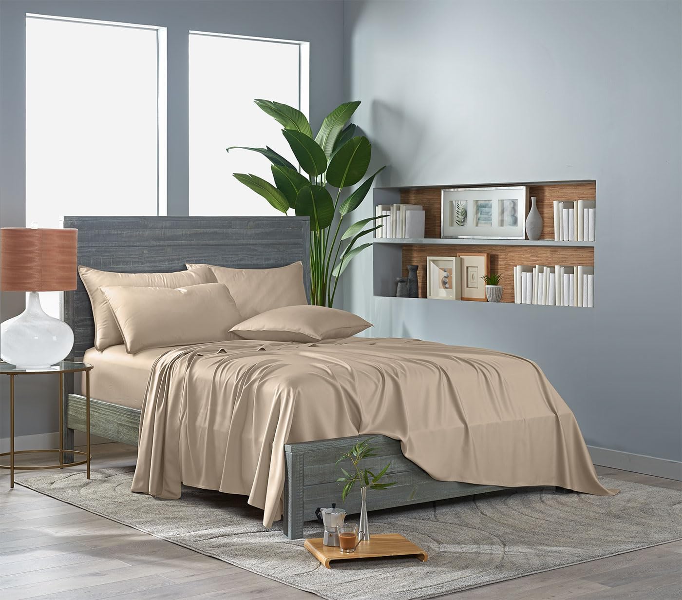 Pure Bamboo California King Sheets - 100% Organic Viscose Bed Sheet Set, Soft & Cooling, Almond Color