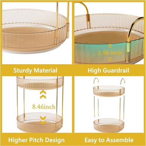 Asayuee 360 Rotating Gold Makeup Organizer - Large Capacity Skincare & Perfume Storage (2 Tier)