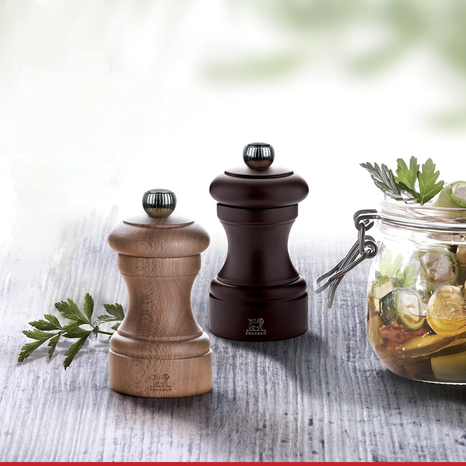 Peugeot Bistro 4 Inch Chocolate Pepper Mill and 4 Inch Natural Salt Mill Set,Chocolate and Natural,2/22594