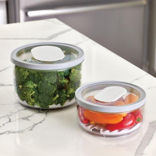 iDesign Small and Large Round Fridge Produce Bins with Removable Drainage Trays - Set of 2 - Gray