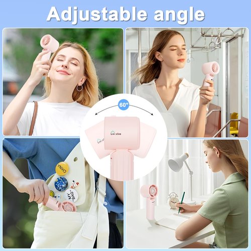 LIVAVIVA Handheld fan, adjustable blowing angle, mini portable turbo fan, USB Type-C rechargeable, infinitely variable speed high-speed personal fan, 11 Hours Battery Life (Pink)