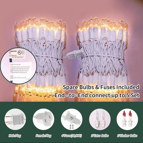 LAMPHOME Clear Christmas String Lights - 100 Count Waterproof Fairy Lights | 19.6ft White Wire for Indoor & Outdoor Decor