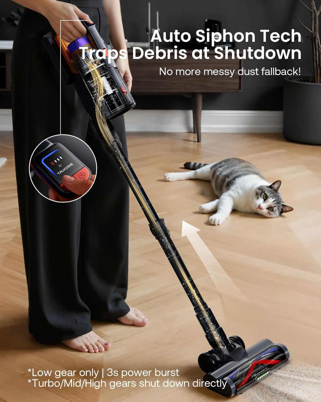 Skiennix Cordless Vacuum Cleaner - 60Kpa Powerful Suction for Pet Hair | 70-Minute Runtime, Self-Standing, Golden