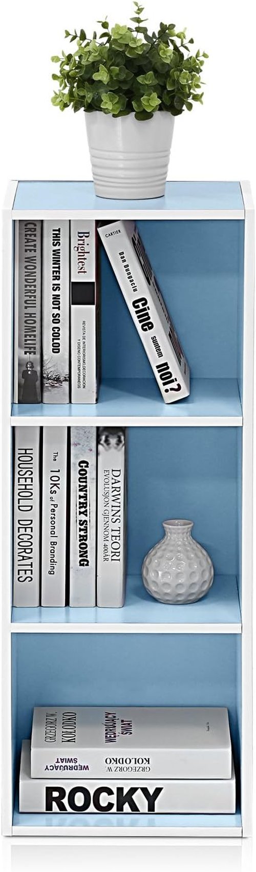 Furinno LUDER 3-Cube Bookshelf - Stylish Open Shelf Design | Easy Assembly | White/Light Blue Finish