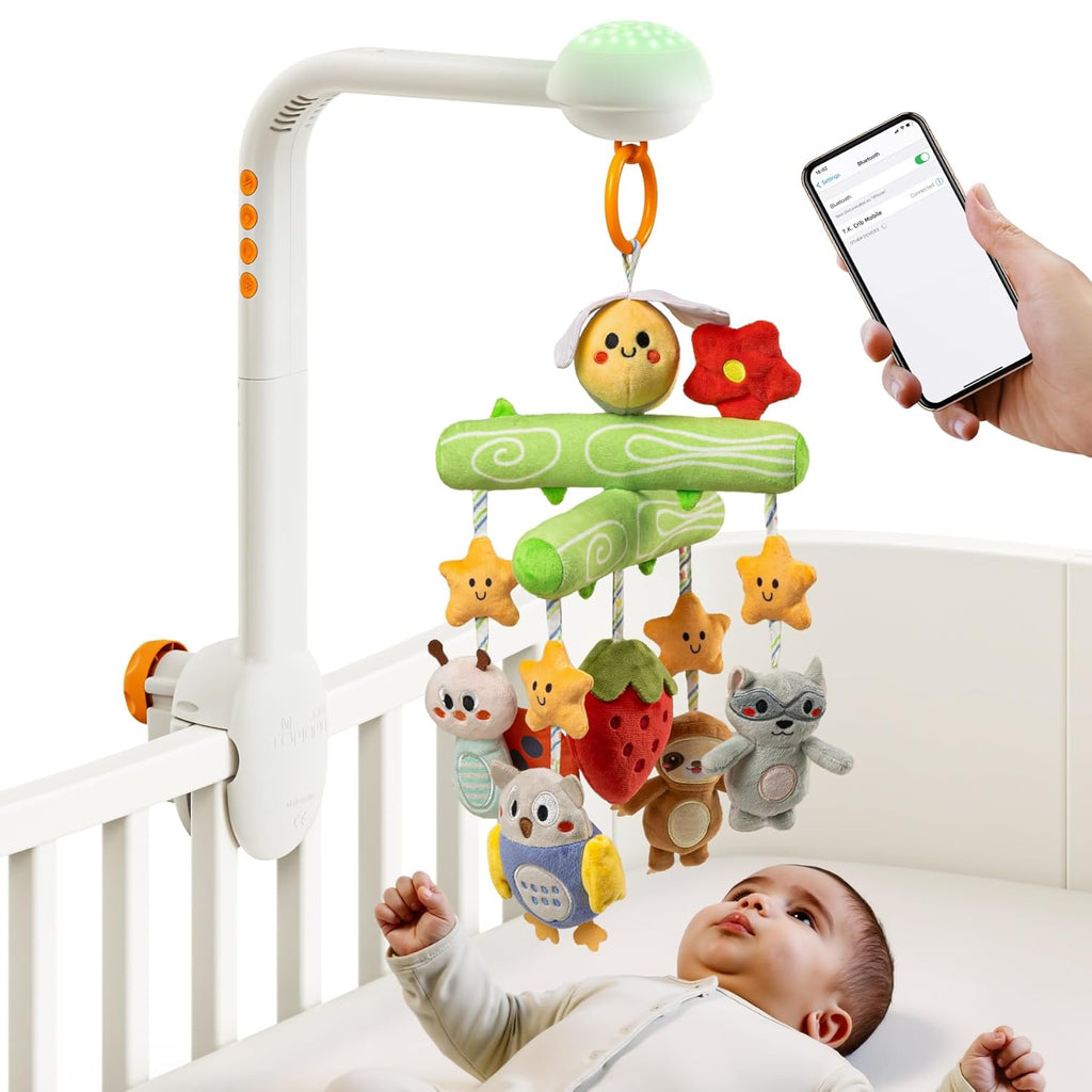 TUMAMA Crib Mobile - Musical Bee Nursery Toy with Remote Control, Starlight Projection & Lullabies