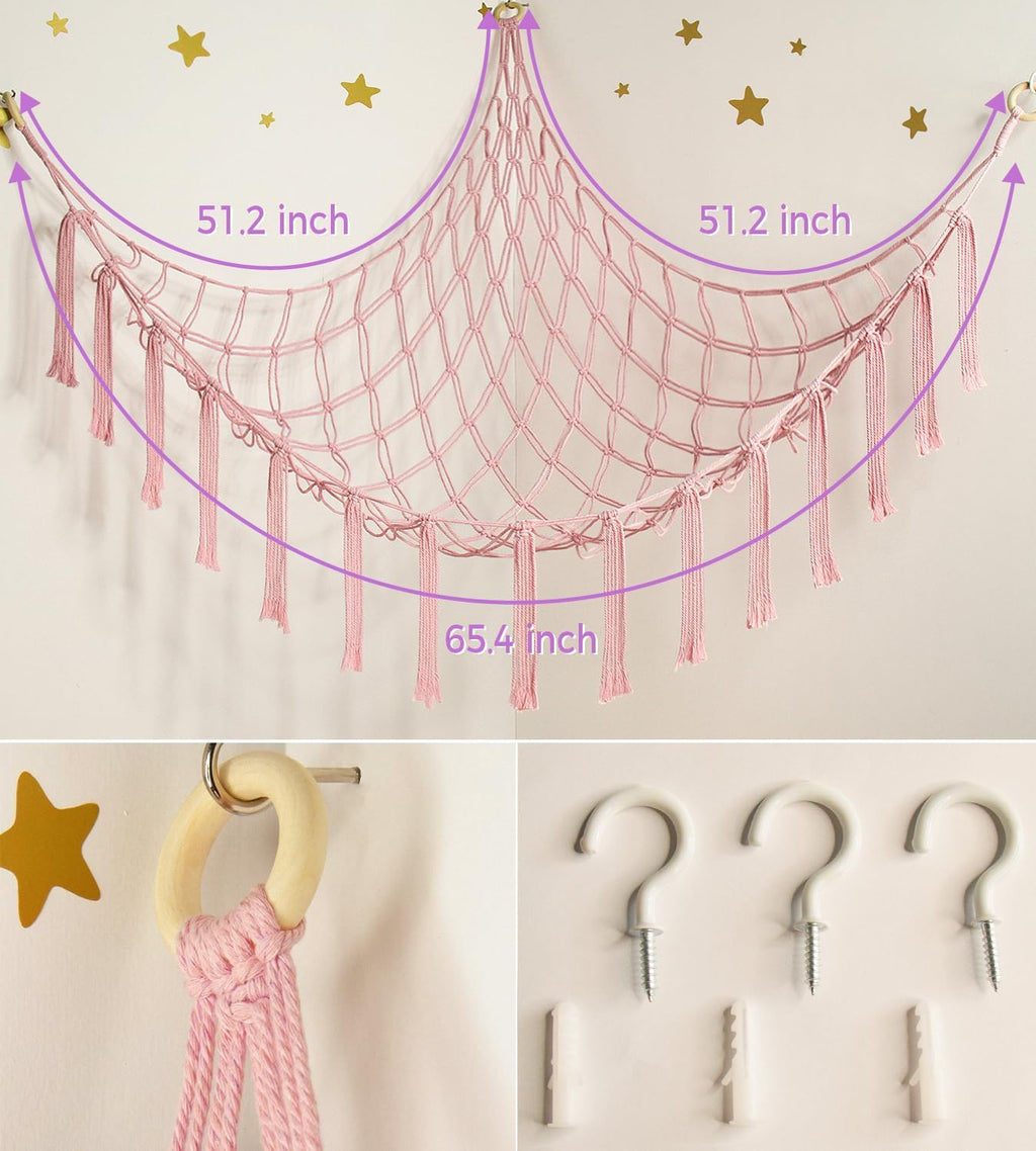 Mirolam Stuffed Animal Storage Hammock Net - Large Pink Toy Organizer for Nursery Decor