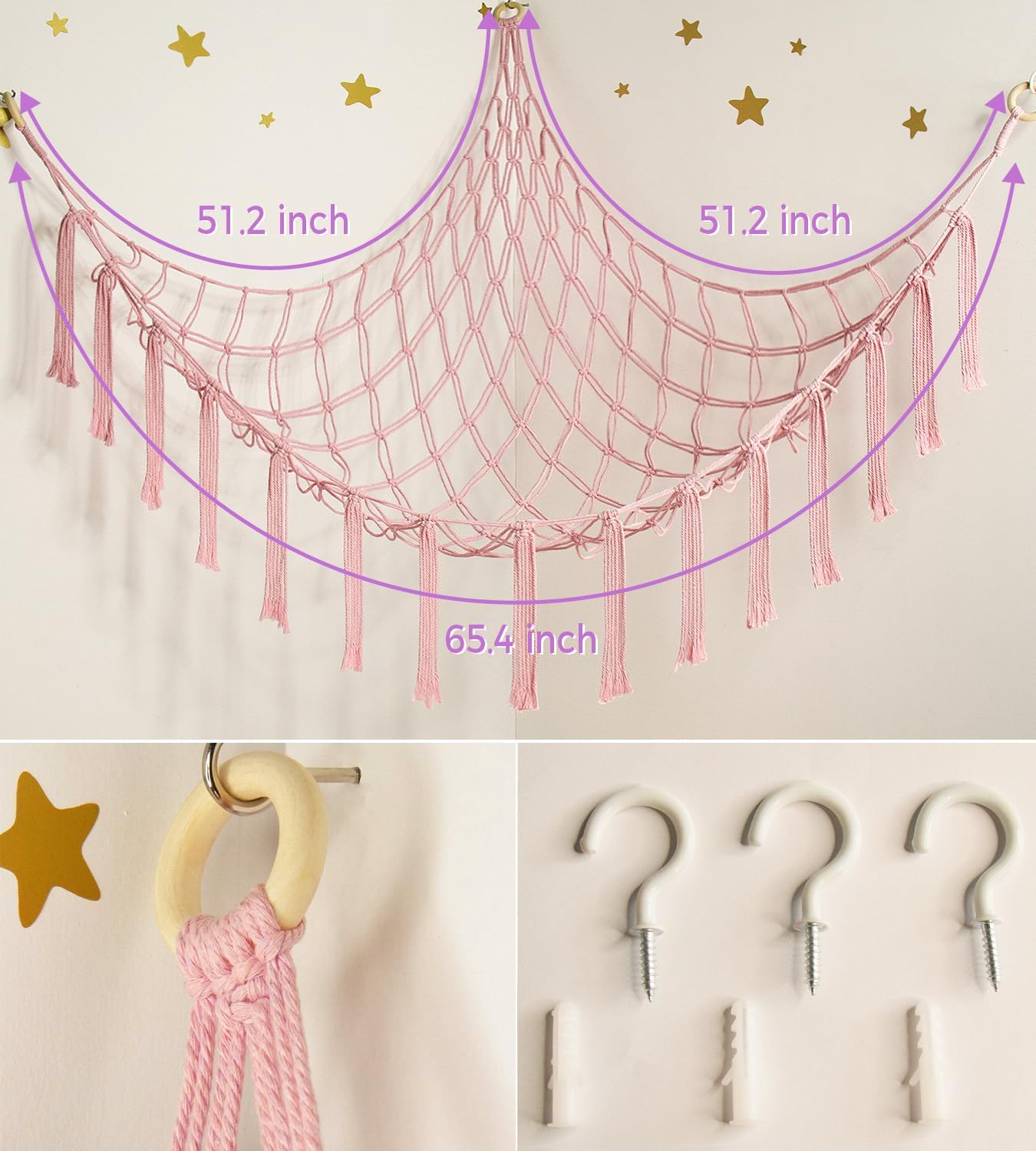 Mirolam Stuffed Animal Storage Hammock Net - Large Pink Toy Organizer for Nursery Decor