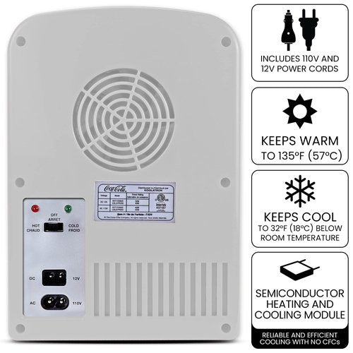Koolatron Diet Coke Mini Fridge - Refrigerator for Bedroom Skincare Office, Portable Table Top Beverage Cooler, 12V 110V Refrigerador For Drinks, Soda, Wine, Use In Car, Dorm, Outdoor, Patio, 6 Can