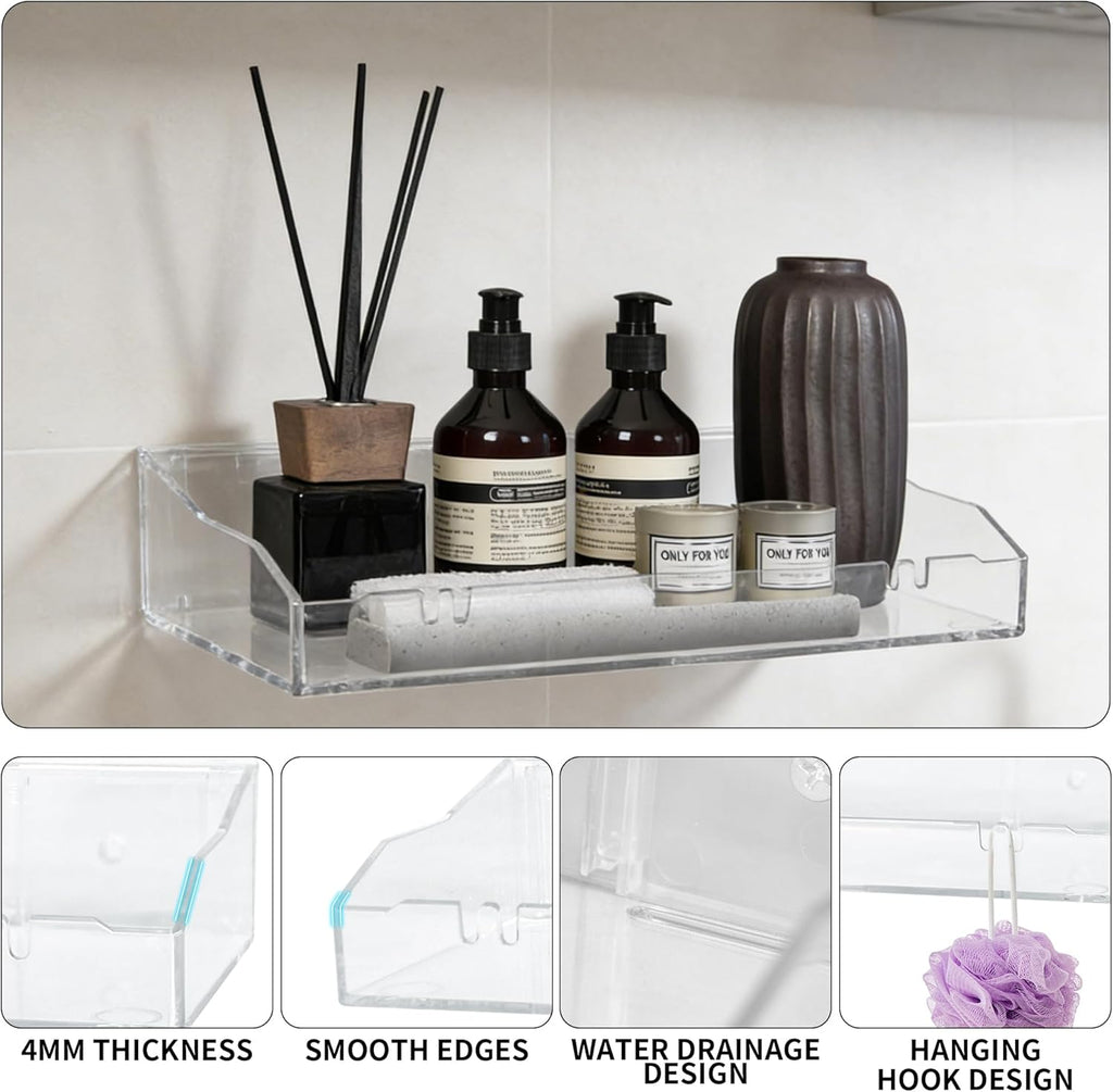 Skiennix Acrylic Wall Shelves - Clear Floating Shelf for Bathroom & Living Room | Easy Adhesive or Screw Installation