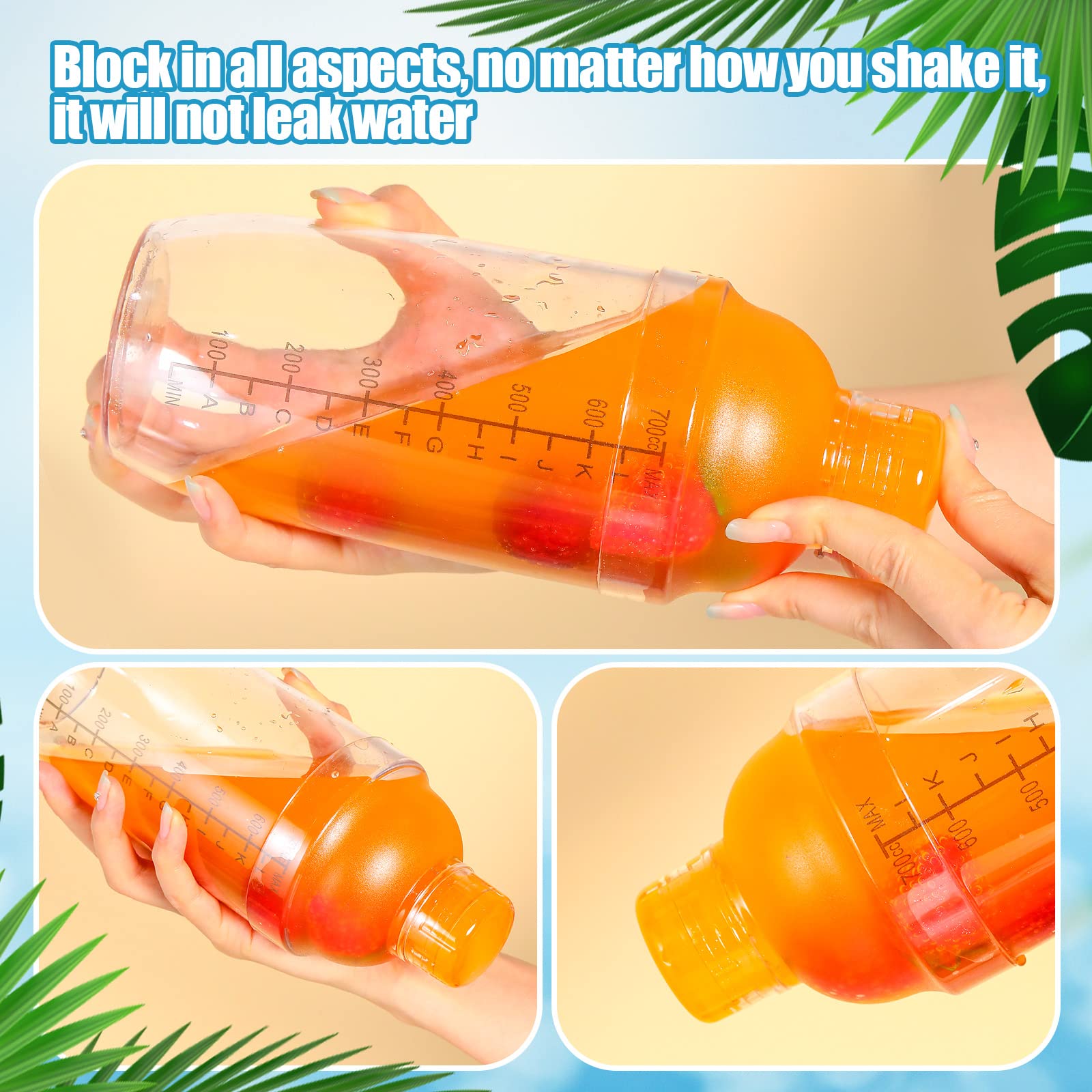 Lallisa 12 Pcs Plastic Cocktail Shaker Drink Mixer with Scales and Strainer Top Clear Shaker Cup with Measurement Plastic Mixing Tool for Tea Coffee Bubble Tea Milk(700 Cc/ 24 oz)
