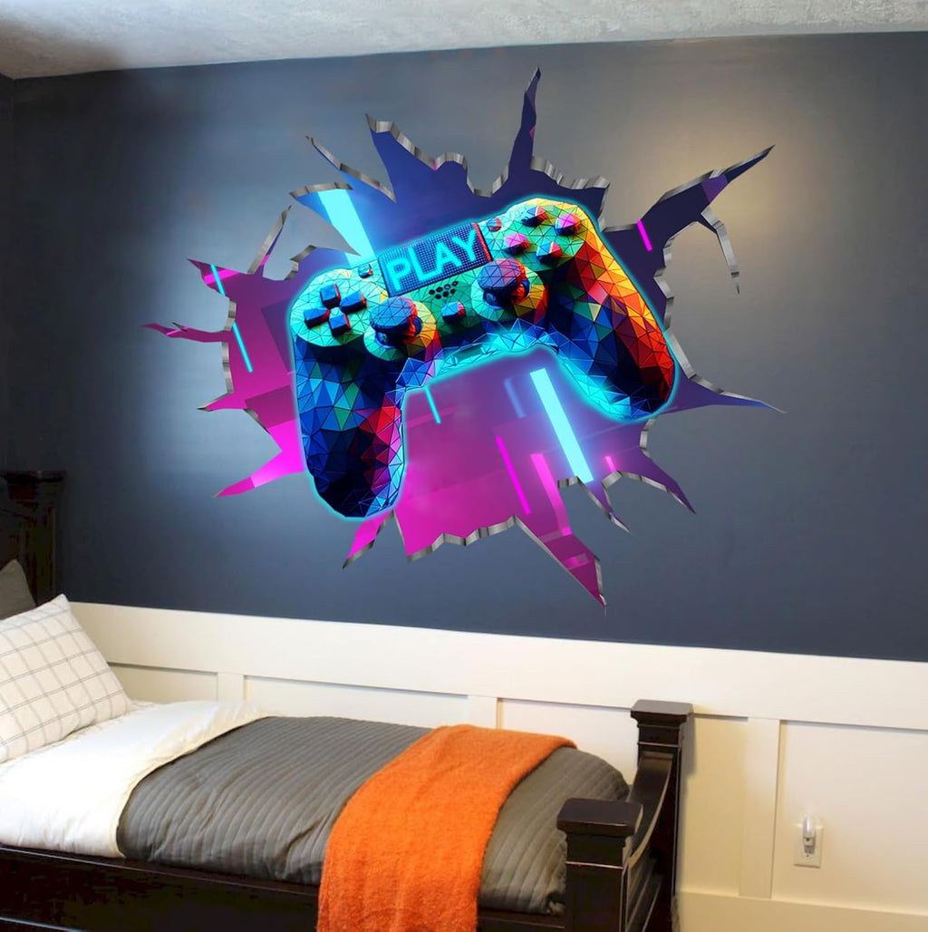 YIMEHDAN 3D Game Wall Decals - Removable Vinyl Stickers for Gaming Lovers | 35.8”x32.4” Playroom Decor