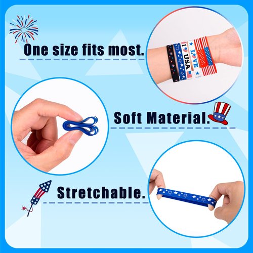 Moon Boat 144PCS 4th/Fourth of July Accessories Party Favors: Patriotic Silicone Rubber Bracelets Bulk USA Flag Wristbands American Memorial Day Decorations Gifts Supplies