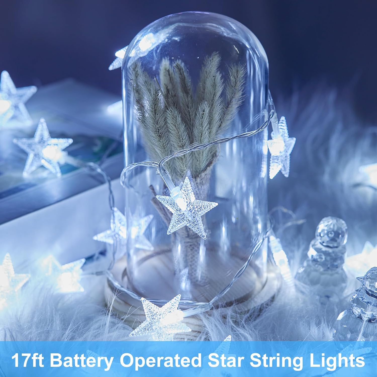 Minetom Star String Lights - 50 LED Waterproof Fairy Lights, 17 ft with Timer for Indoor & Outdoor Decor