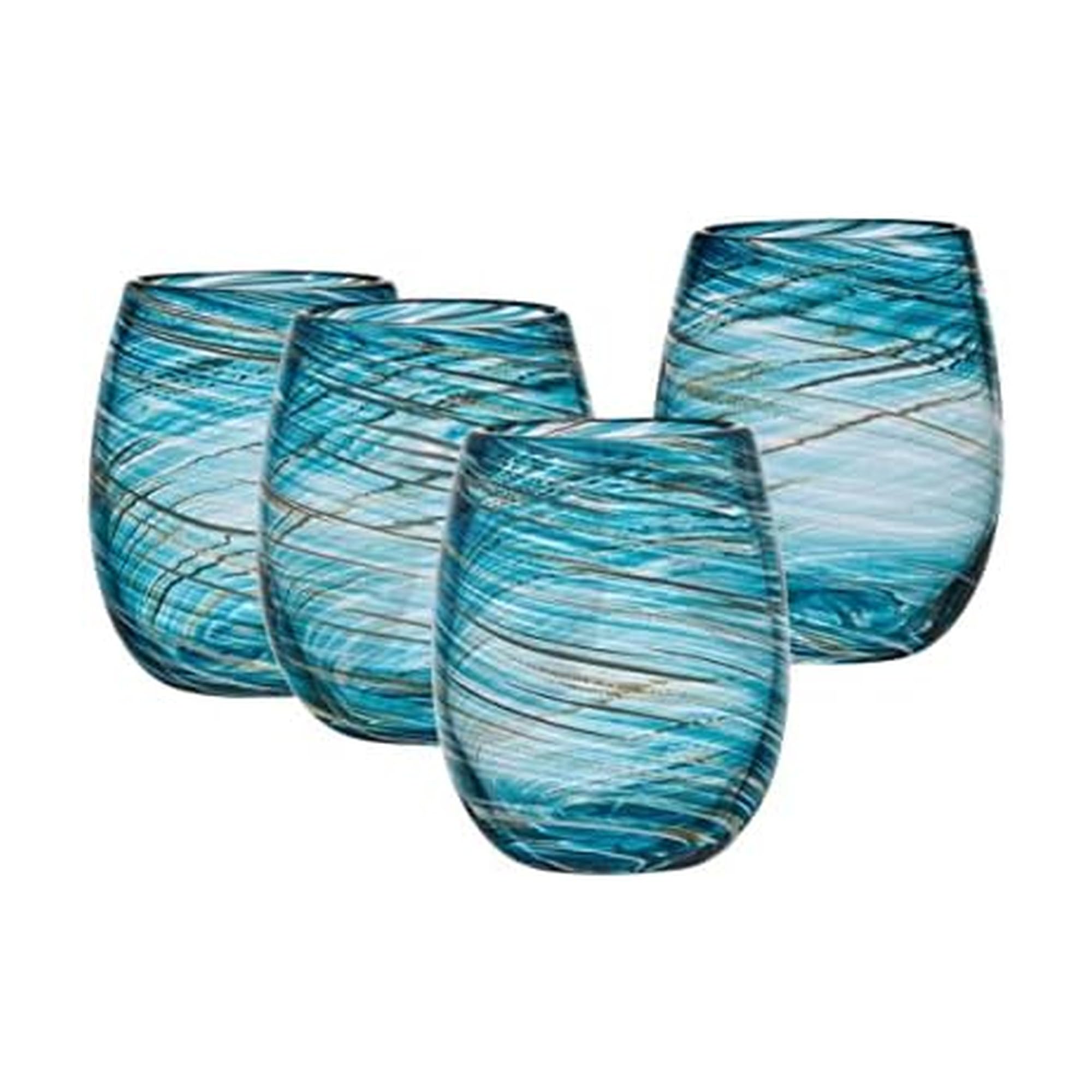 Mikasa Color Swirl Stemless Wine Glass, 4 Count (Pack of 1), Blue