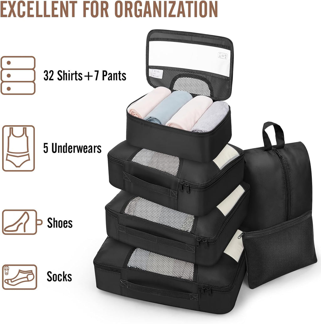 Veken Packing Cubes - Travel Organizer Bags Set with Laundry & Toiletry Bags | 10-Piece Set in 4 Sizes