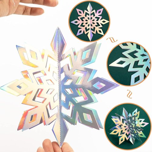 GuassLee 3D Iridescent Paper Snowflakes - 15PCS Winter Wonderland Decorations | Perfect for Christmas & Birthday Parties