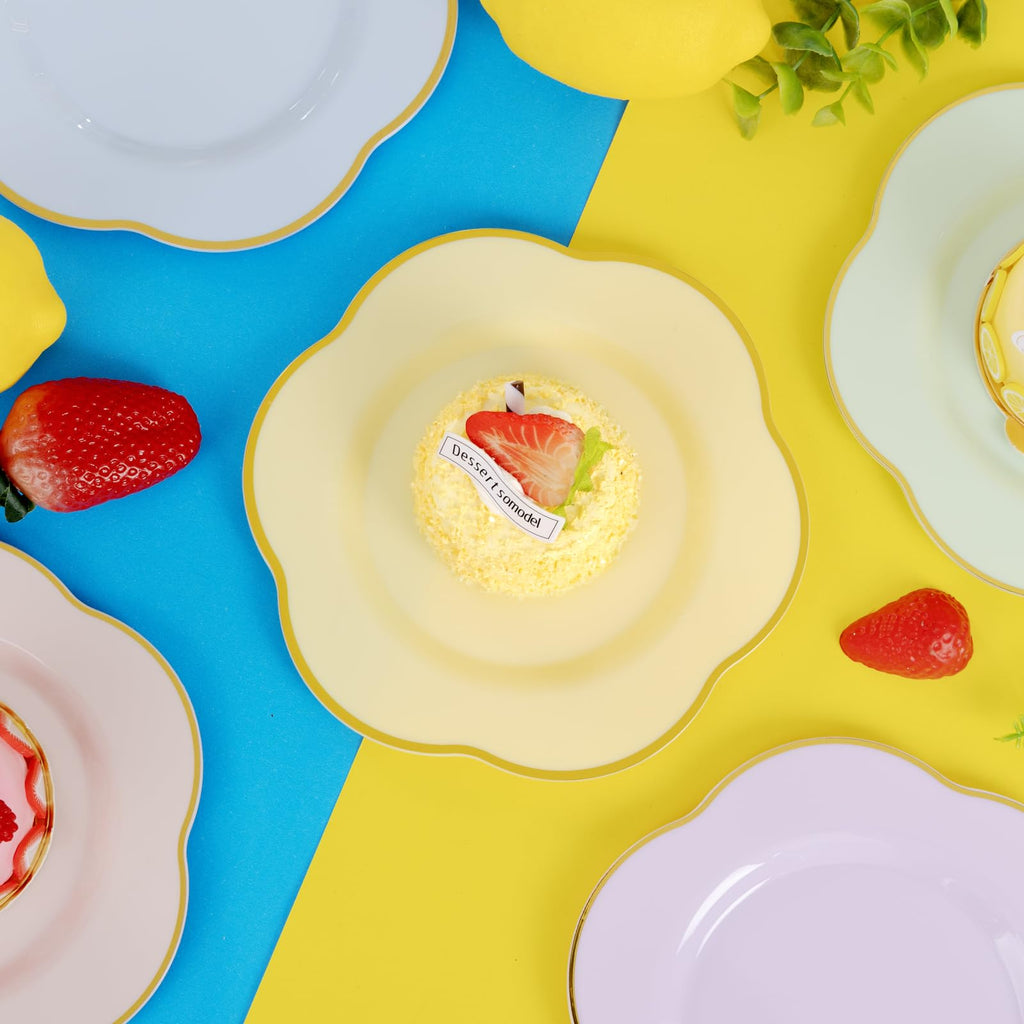 Liacere 50PCS Yellow Plastic Plates - Heavy Duty Disposable -Yellow and Gold Include 25PCS 7inch and 25PCS 10inch Plates for Mothers Day & Baby Shower & Spring & Party