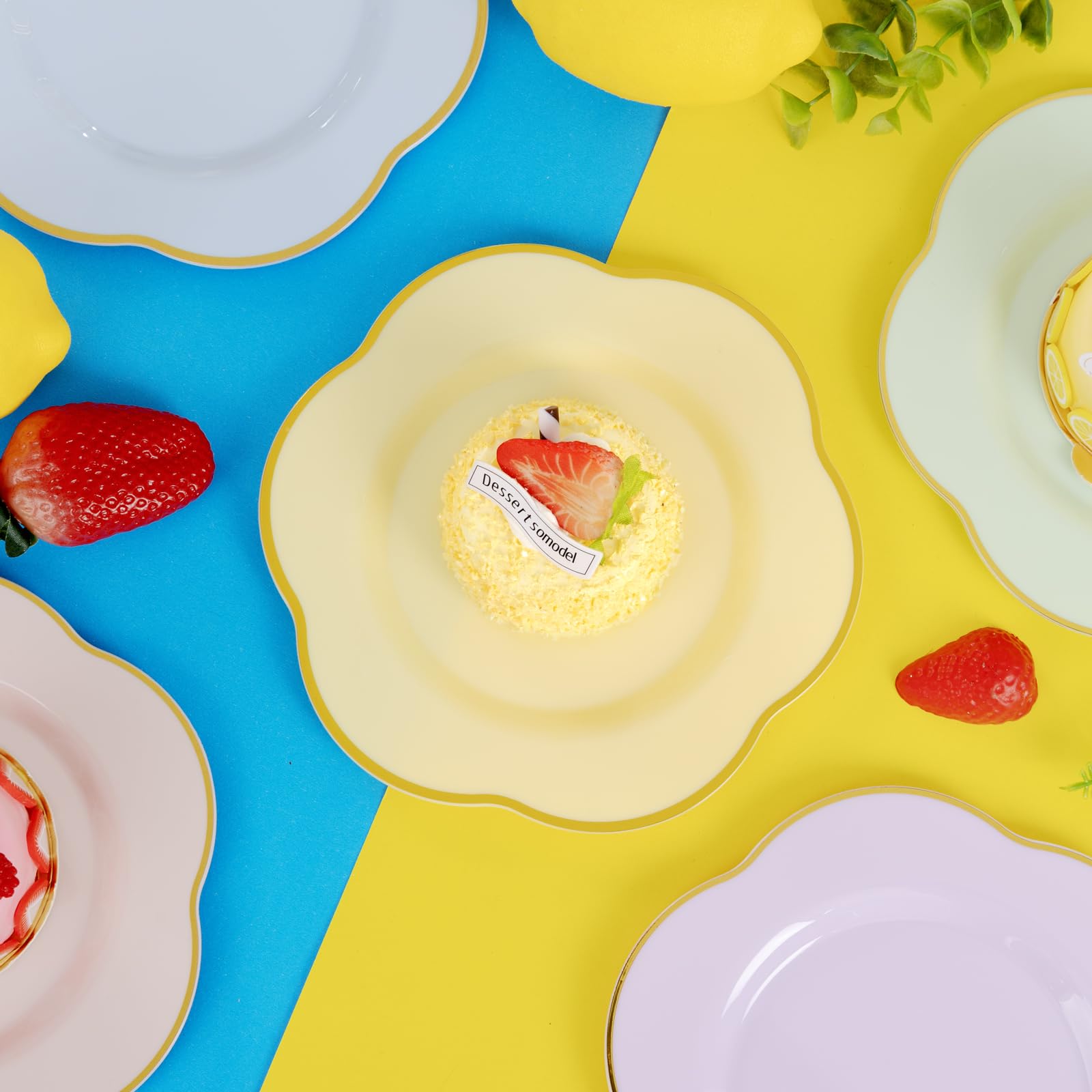 Liacere 50PCS Yellow Plastic Plates - Heavy Duty Disposable -Yellow and Gold Include 25PCS 7inch and 25PCS 10inch Plates for Mothers Day & Baby Shower & Spring & Party