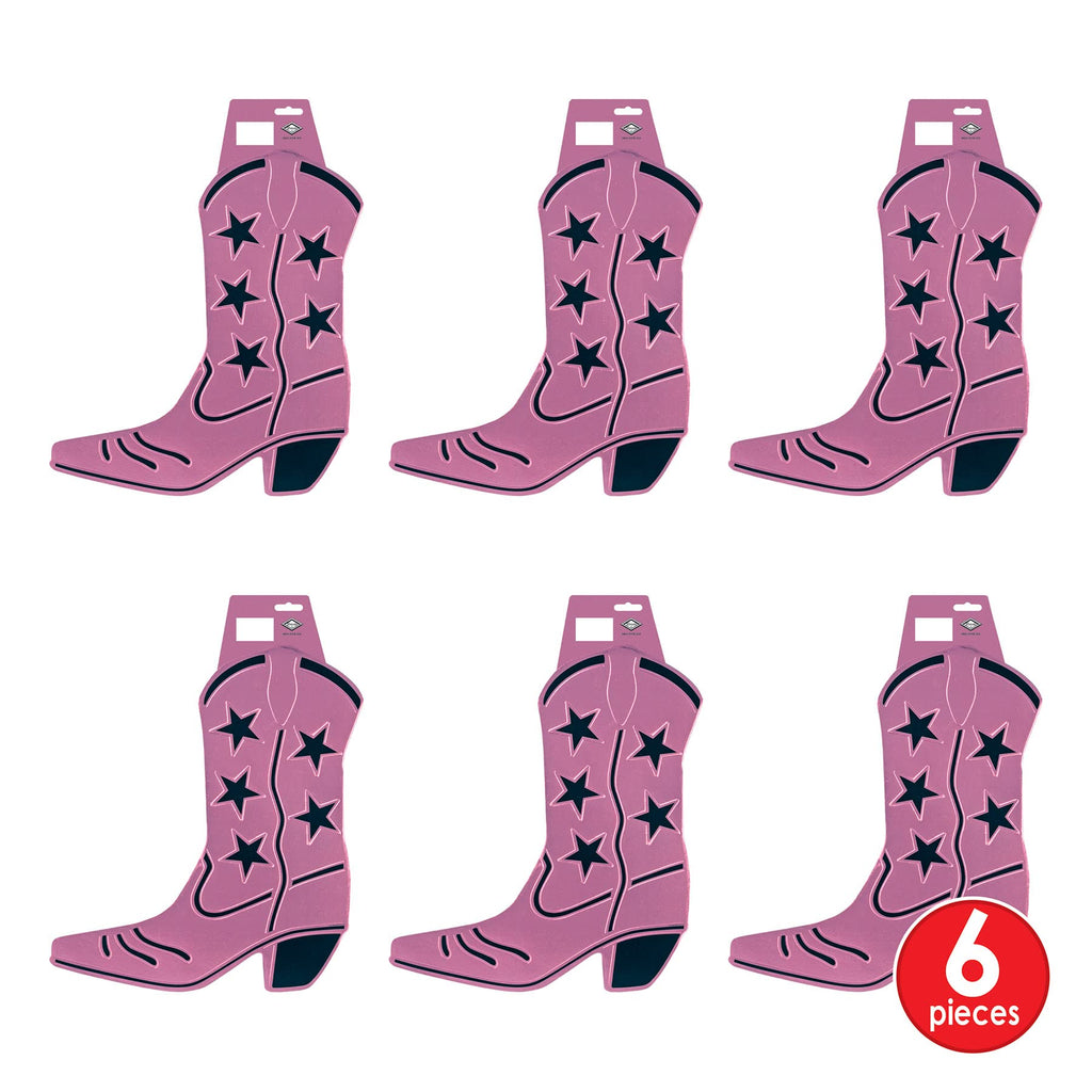 Beistle , 6 Piece Foil Cowboy Boot Silhouettes, 16'' (Pink/Black)