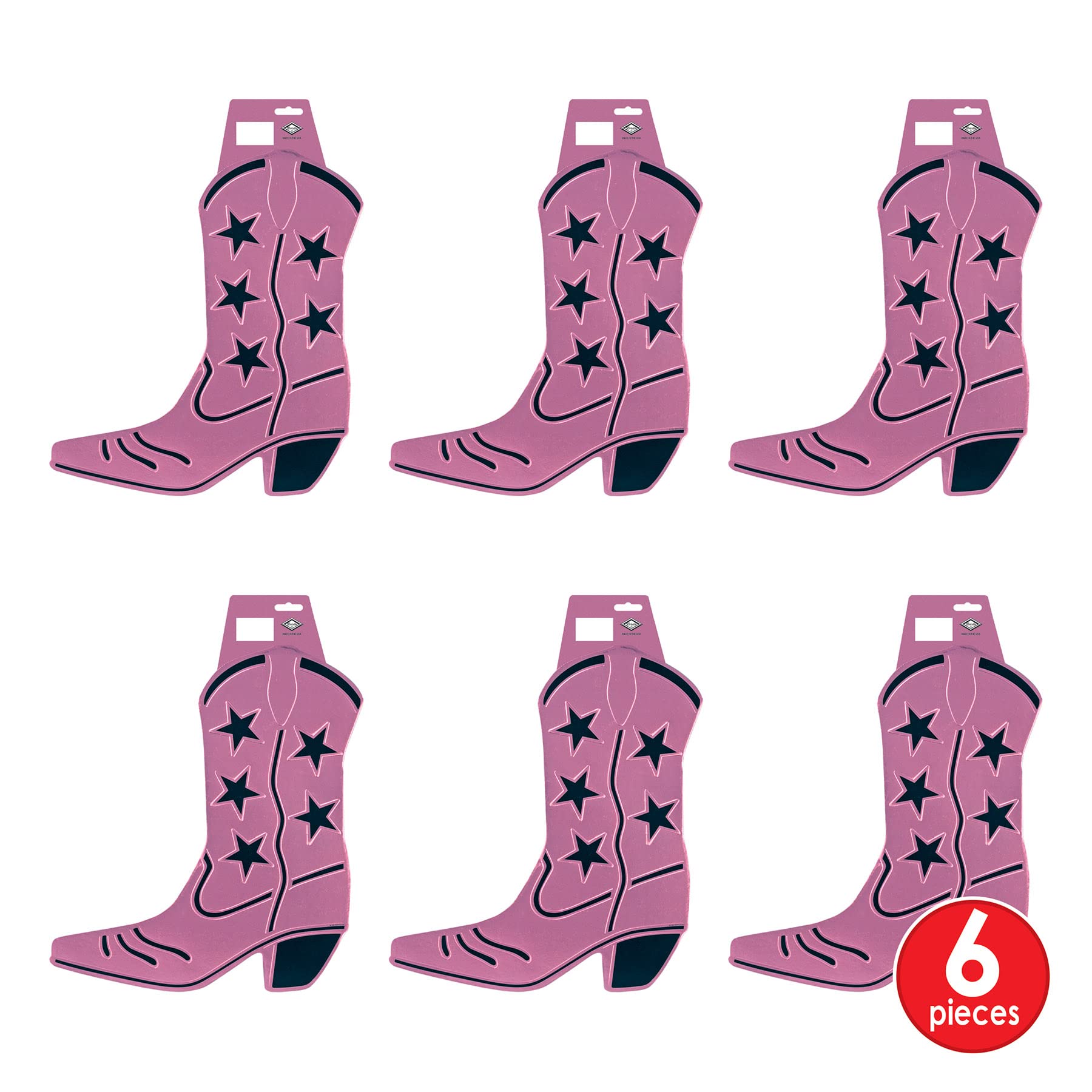 Beistle , 6 Piece Foil Cowboy Boot Silhouettes, 16'' (Pink/Black)