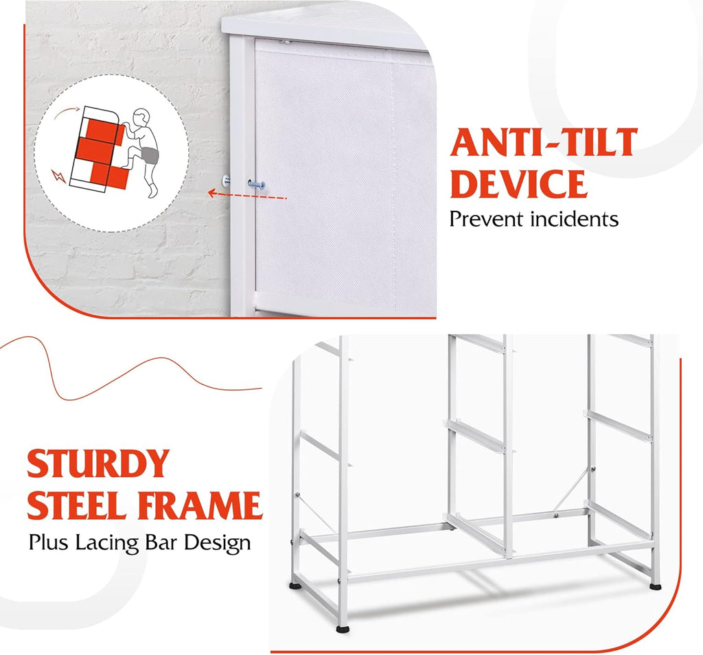 WLIVE White Dresser - 6 Fabric Drawers with Metal Frame & Wooden Top | Versatile Storage for Bedroom, Living Room, Hallway