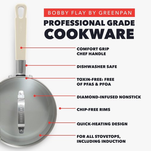 GreenPan x Bobby Flay 2.5QT Nonstick Saucepan - PFAS-Free Diamond Ceramic, Induction Compatible, Easy Clean