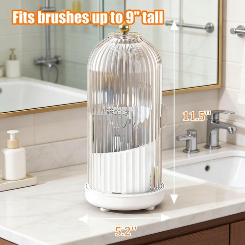 JEESA Toothbrush Holder Organizer, with Drainage Holes, with Dustproof Cover, 360 Rotating, 3 Slots, for Bathroom Countertop, White