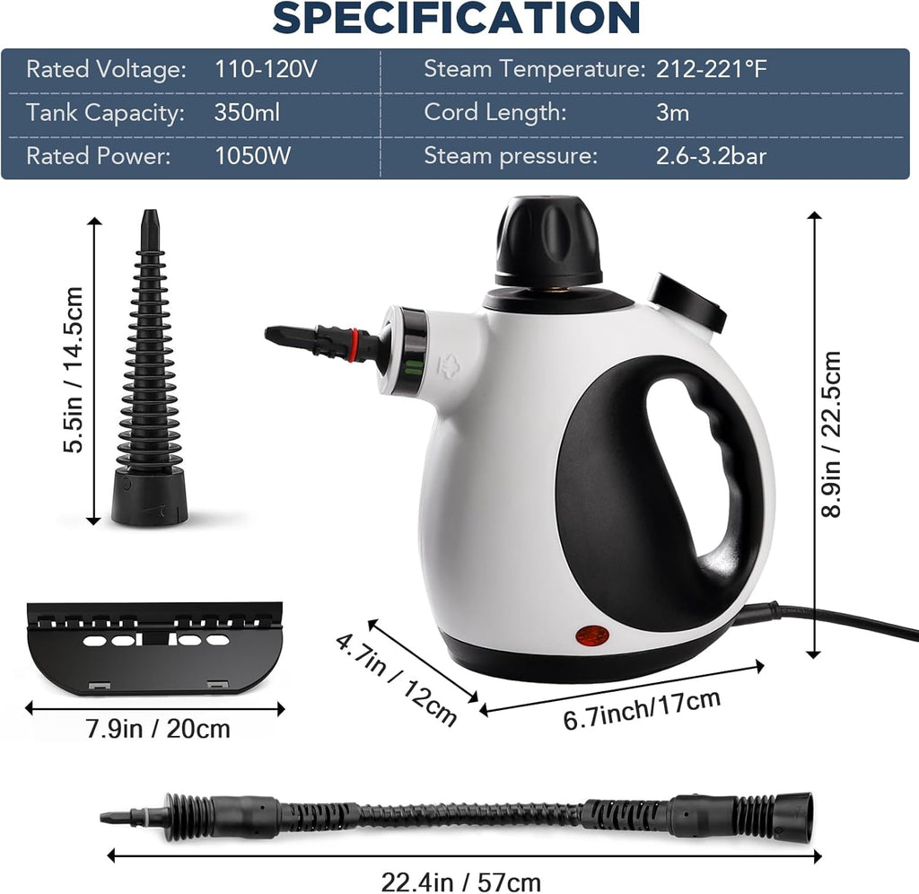 Skiennix Handheld Steam Cleaner - Portable Upholstery Steamer with 10 Accessories & Safety Lock
