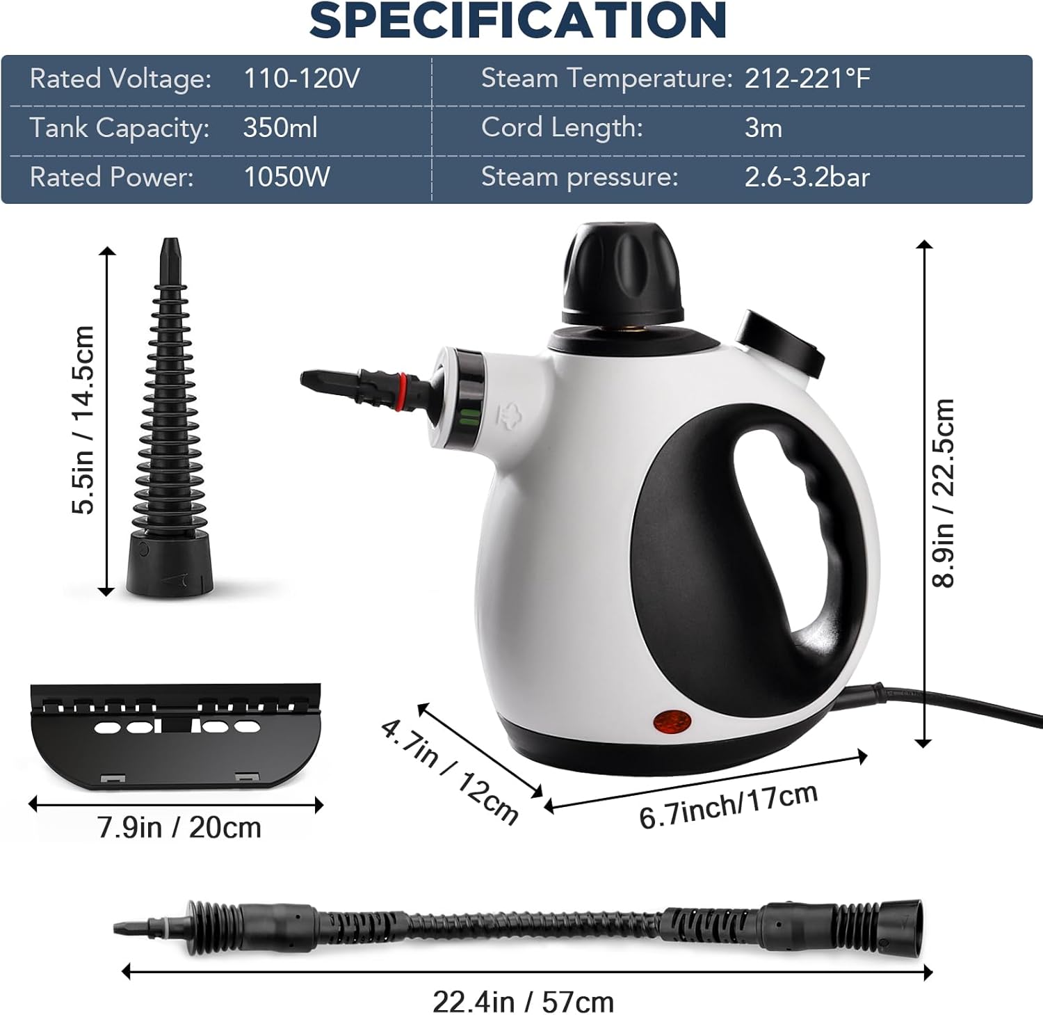 Skiennix Handheld Steam Cleaner - Portable Upholstery Steamer with 10 Accessories & Safety Lock