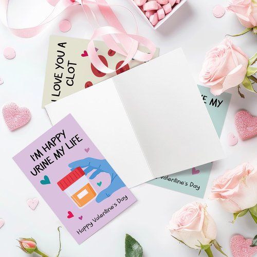 Leinessy 24 Pack Medical Valentine's Day Cards with Envelopes & Stickers, Medical Pun Valentine's Day Cards Bulk for Coworker Nurse Doctor Healthcare Workers - 4x6 Inch, 8 Assorted Designs